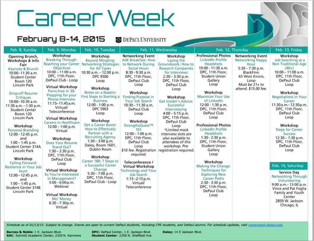 DePaul Career Week calendar